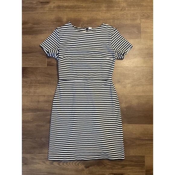 Old Navy Size Small Mini Dress Ponte-Knit Sheath Black/White Stripe Cotton Work - Picture 3 of 10